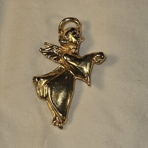 Gold Toned Angel Pin Brooch Missing Bell Vintage